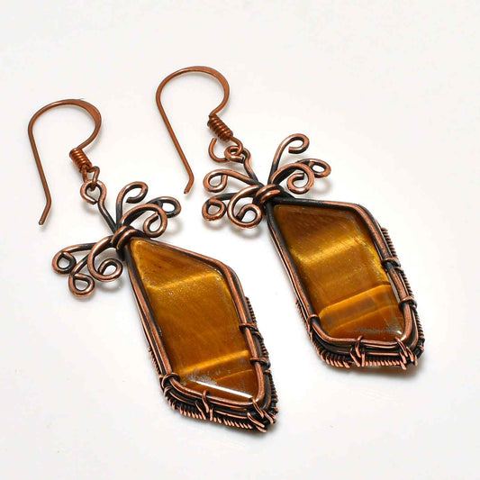 Tiger’s Embrace – Oxidized Copper Tiger’s Eye Earrings