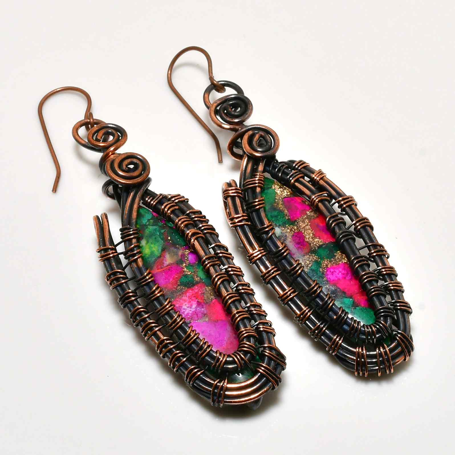 Radiant Harmony – Copper-Wrapped Gemstone Earrings