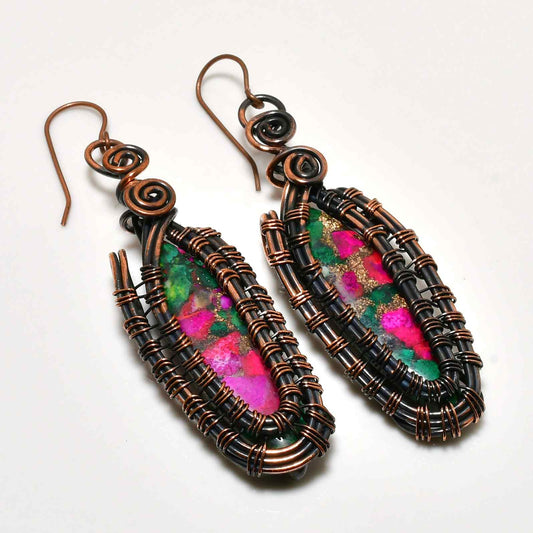 Radiant Harmony – Copper-Wrapped Gemstone Earrings
