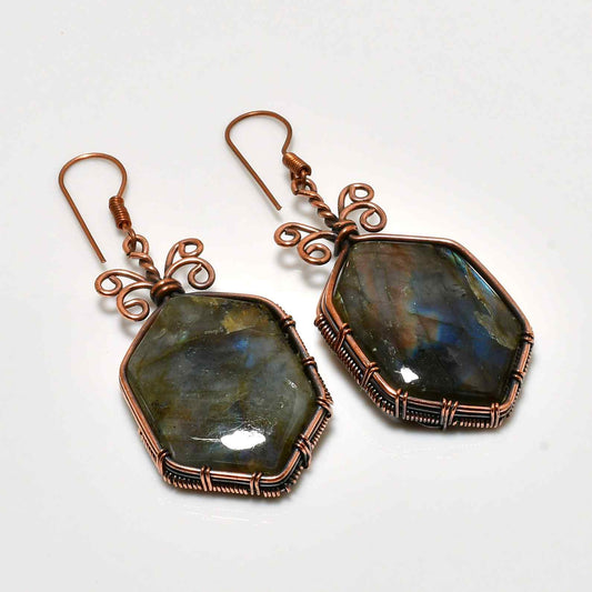 Aurora’s Embrace – Labradorite & Copper Earrings