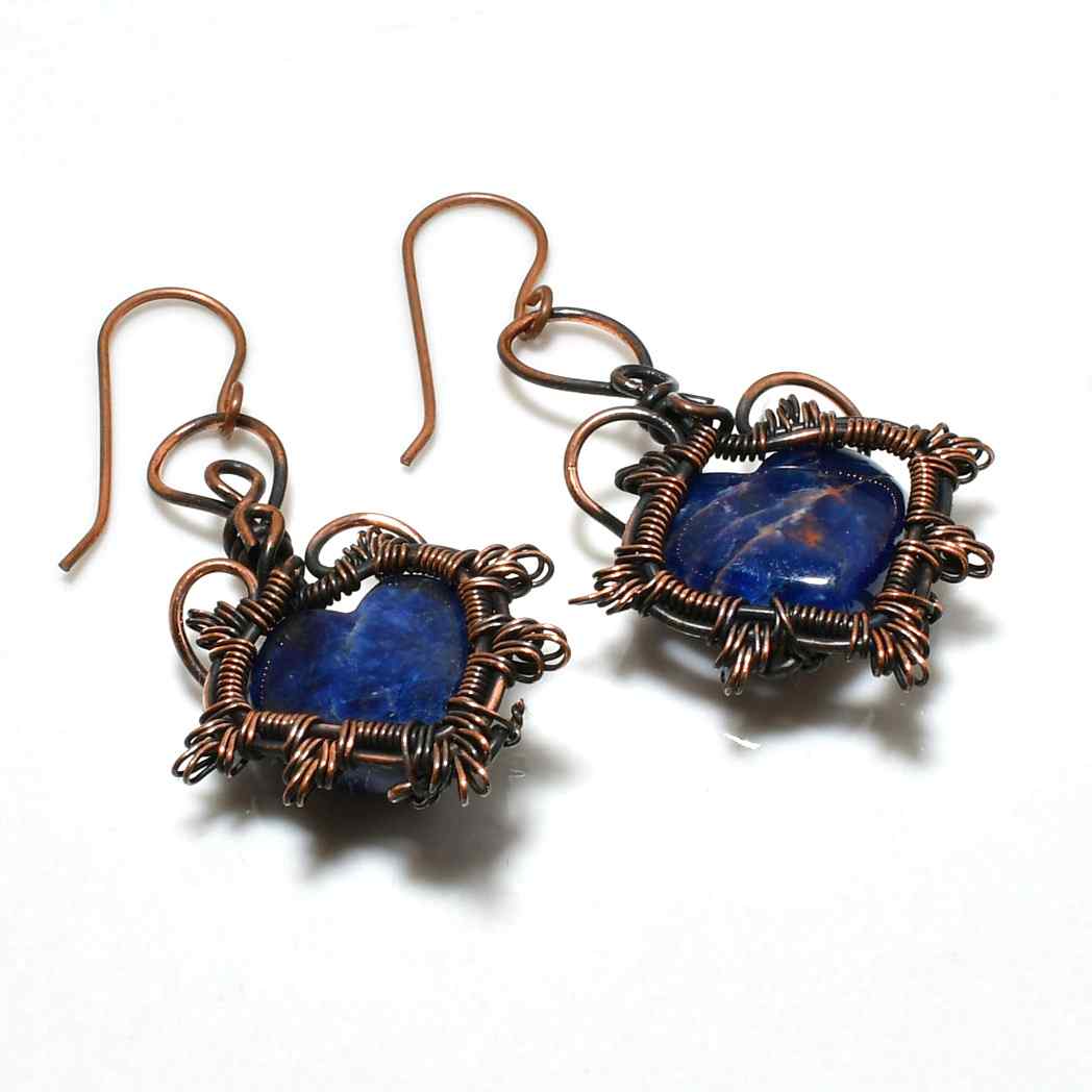 Azure Radiance – Copper-Wrapped Lapis Lazuli Earrings
