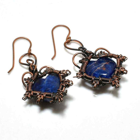 Azure Radiance – Copper-Wrapped Lapis Lazuli Earrings