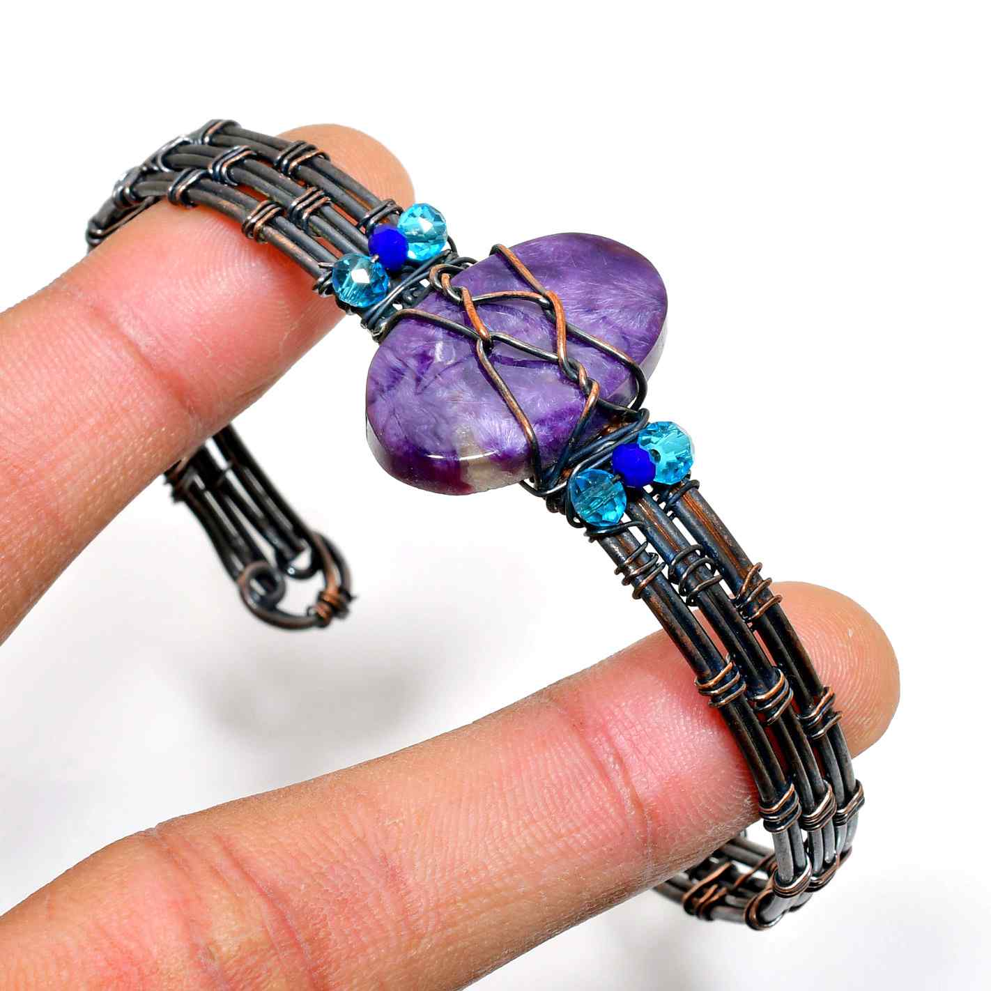 Inner Harmony – Amethyst & Copper Wire Bracelet