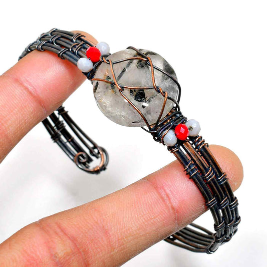 Gaia’s Clarity – Oxidized Copper Quartz Bangle