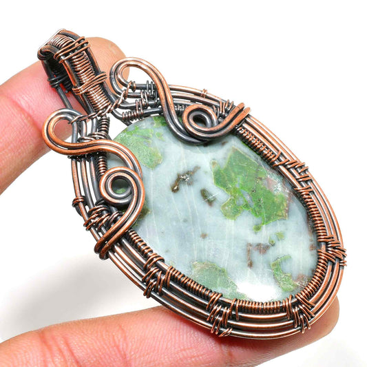 Verdant Embrace – Copper Moss Agate Pendant
