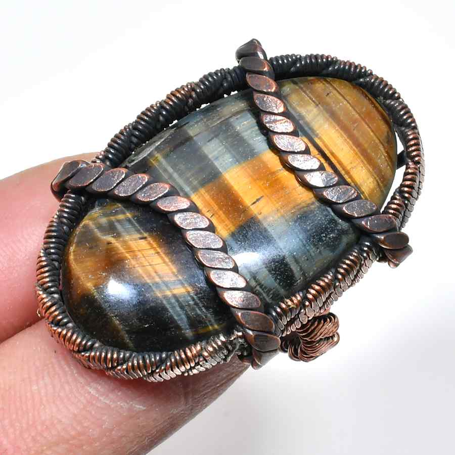 Celestial Coil – Copper-Wrapped Tiger’s Eye Ring