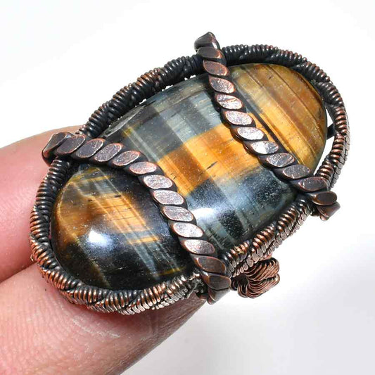 Celestial Coil – Copper-Wrapped Tiger’s Eye Ring
