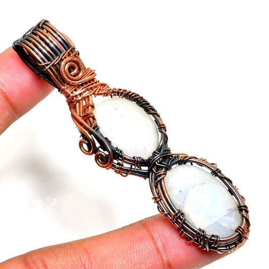 Selene’s Glow – Oxidized Copper Moonstone Pendant