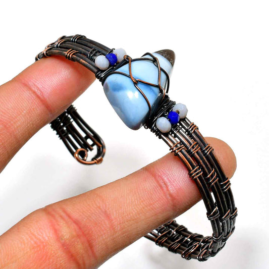 Azure Serenity – Oxidized Copper & Natural Blue Stone Bracelet
