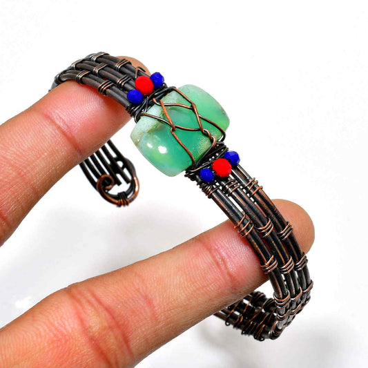 Sylvan Song – Copper-Wrapped Green Stone & Bead Bracelet