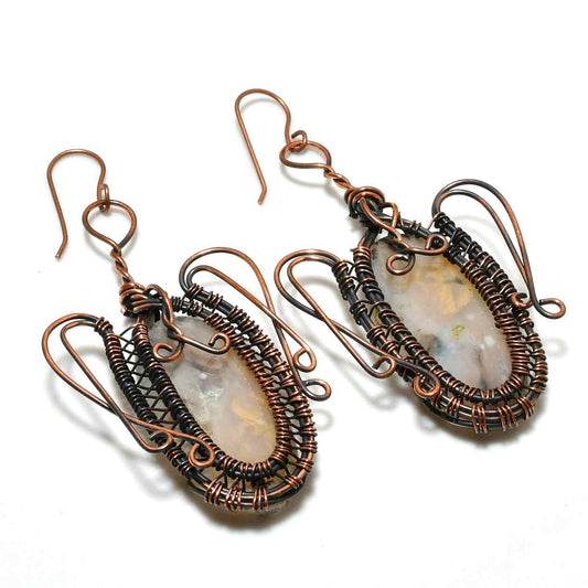 Luna’s Embrace – Moonstone Copper Earrings