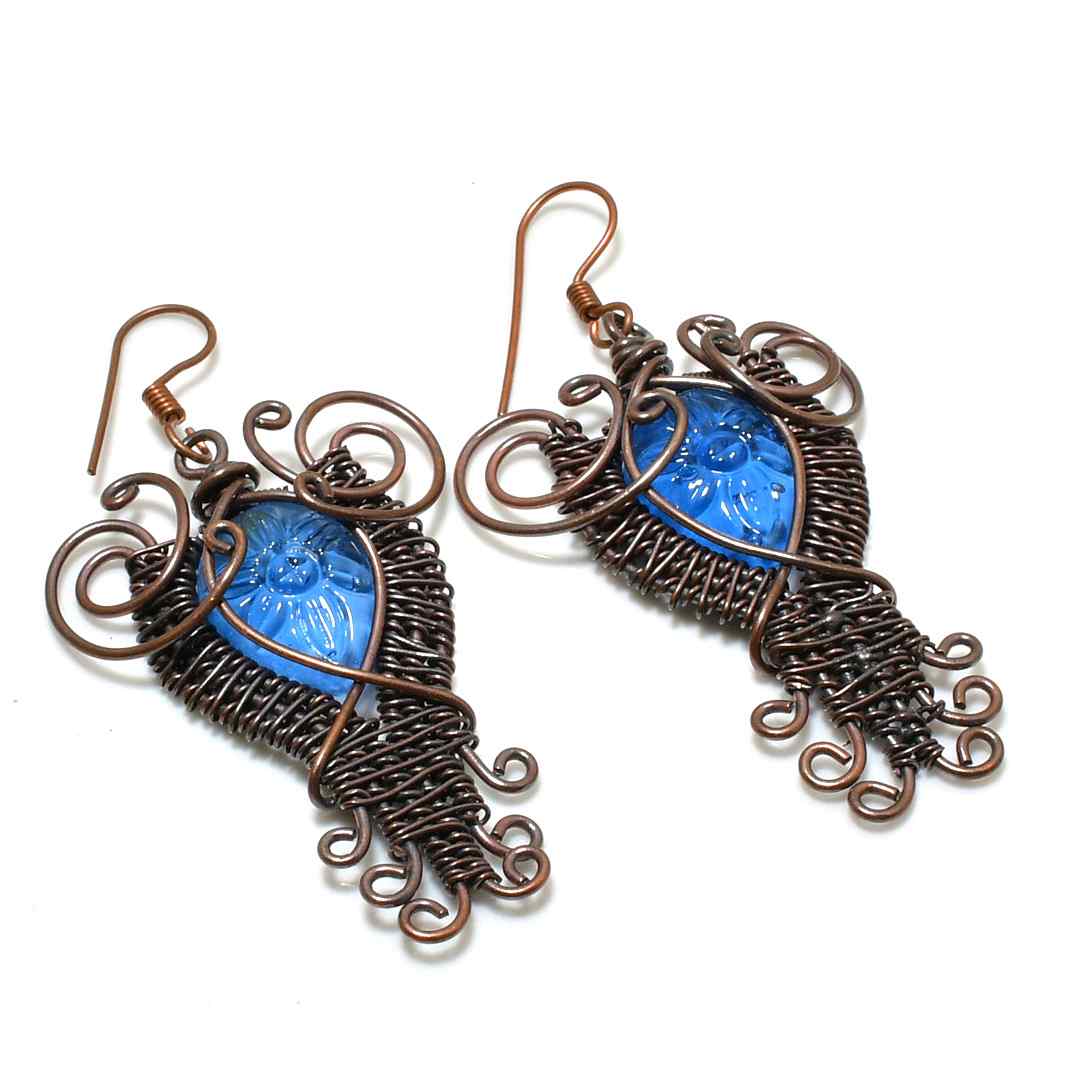 Azure Enchantment – Oxidized Copper & Blue Glass Earrings