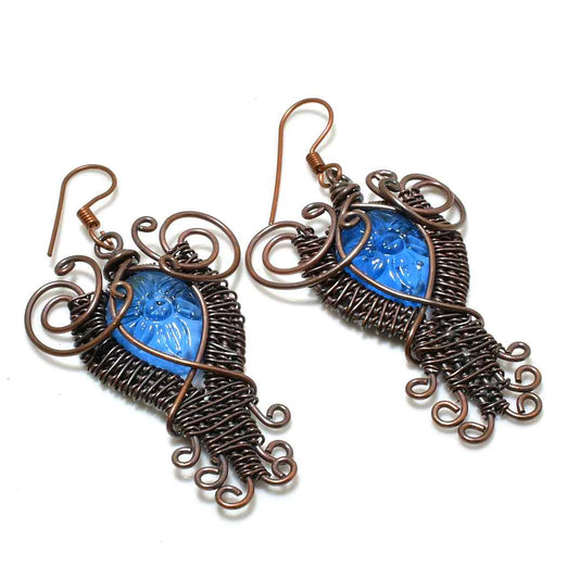 Azure Enchantment – Oxidized Copper & Blue Glass Earrings
