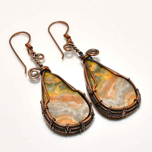 Ember’s Embrace – Artisanal Agate Copper Earrings