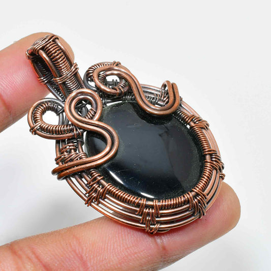 Ebon Embrace – Copper-Wrapped Obsidian Pendant