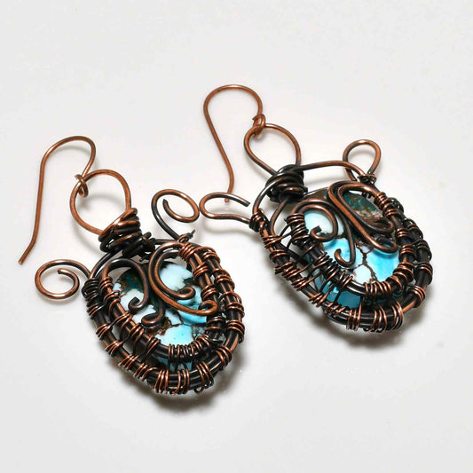 Turquoise Tranquility – Oxidized Copper Earrings