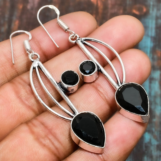 Nyx’s Embrace – Black Onyx Silver Earrings