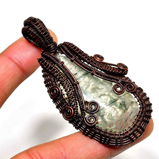 Ezra’s Veil – Copper-Wrapped Gemstone Pendant