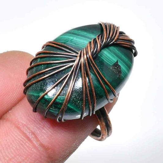 Malachite Majesty – Artisan Copper Wire Ring