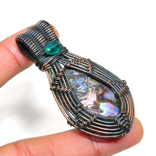 Ocean’s Embrace – Abalone & Green Quartz Copper Pendant