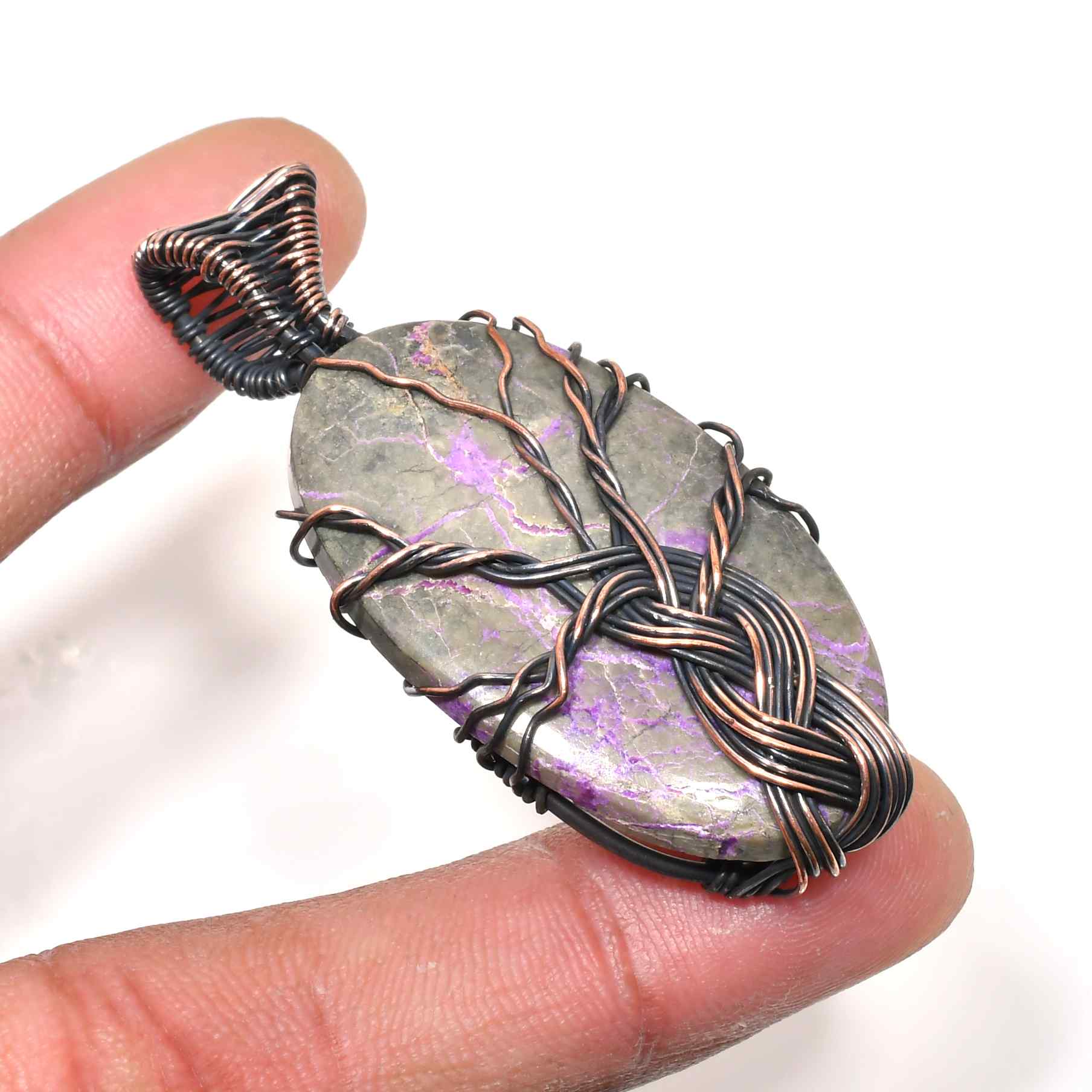 Aura’s Embrace – Purple Stone & Copper Wire Pendant