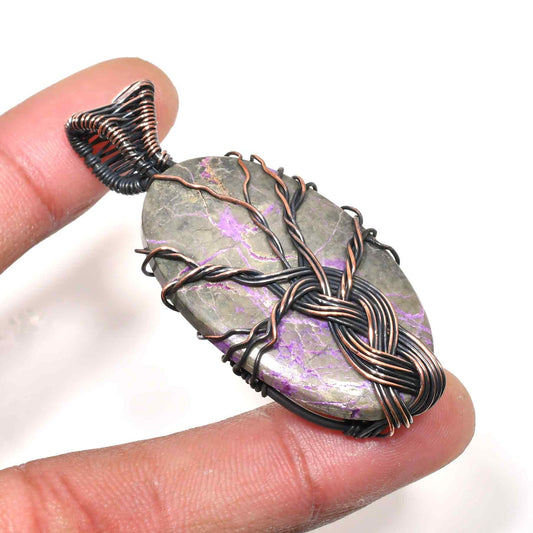 Aura’s Embrace – Purple Stone & Copper Wire Pendant