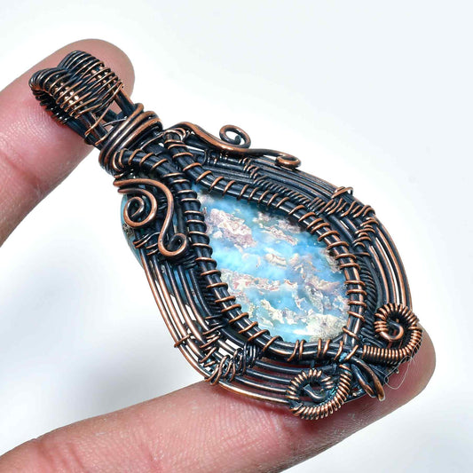 Celestial Whisper – Opal & Oxidized Copper Pendant