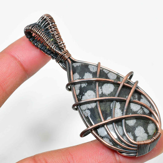 Obsidian Dream – Snowflake Obsidian & Copper Pendant
