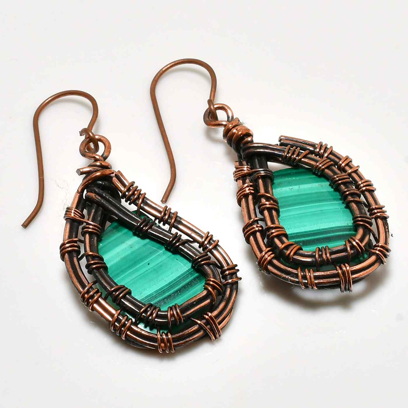 Verdant Harmony – Oxidized Copper Malachite Earrings