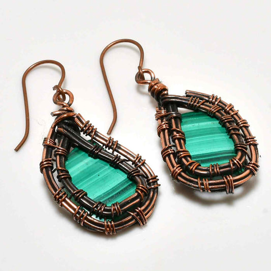 Verdant Harmony – Oxidized Copper Malachite Earrings