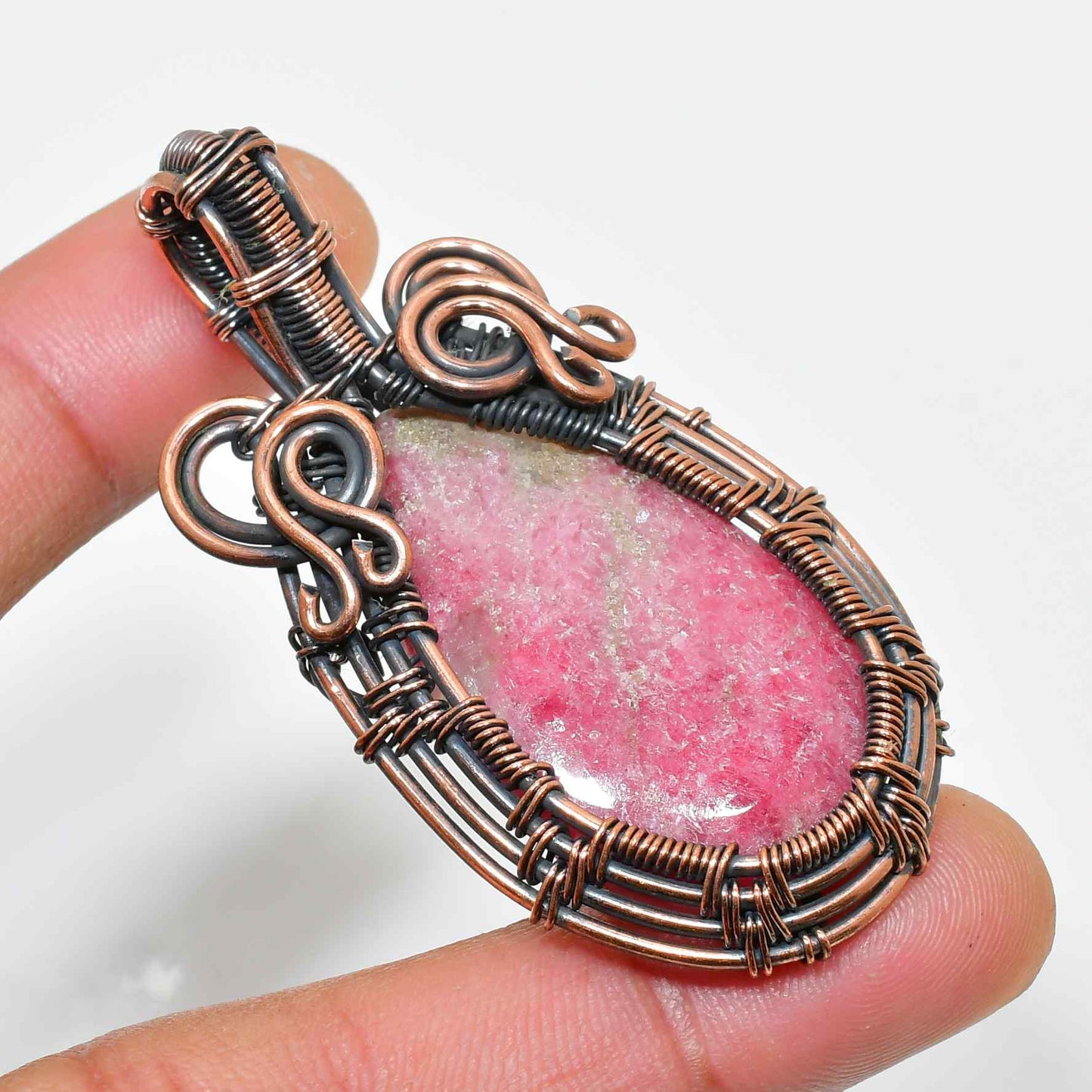 Heart’s Embrace – Rhodochrosite Copper Pendant