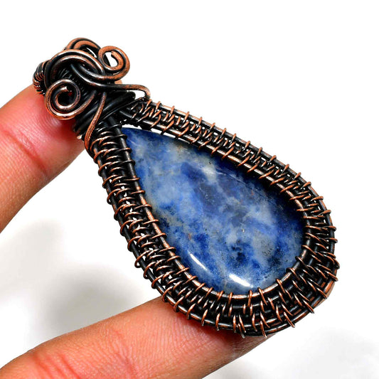 Harmony’s Whisper – Sodalite Black & Copper Wire Pendant