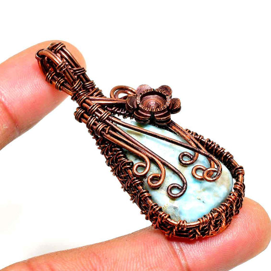 Ocean’s Embrace – Larimar Copper Pendant