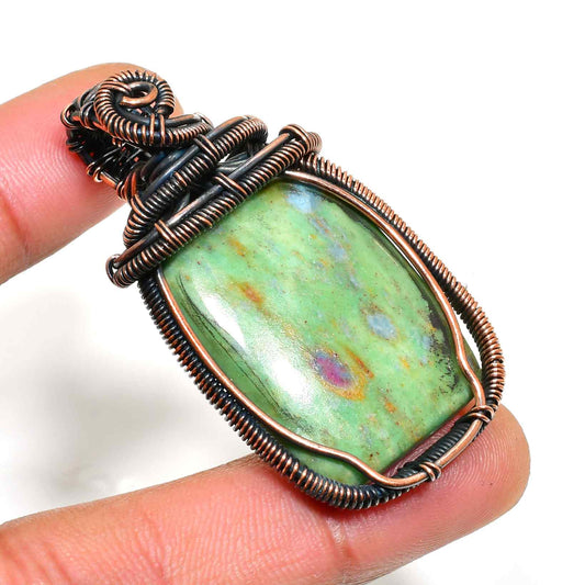 Verdant Balance – Green Stone Copper Pendant