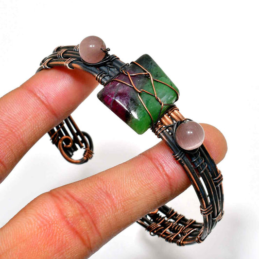 Serenity’s Embrace – Green & Purple Tourmaline Copper Bracelet