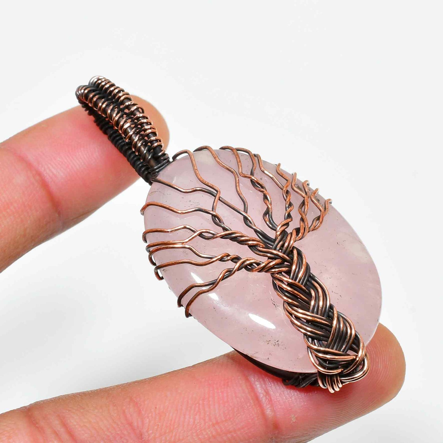Amora’s Grove – Rose Quartz Copper Pendant