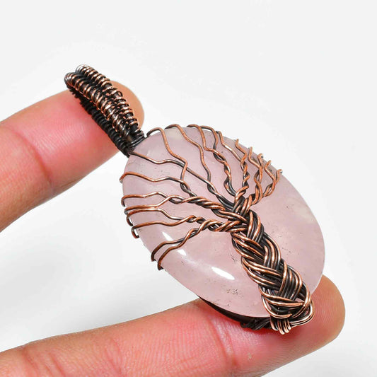 Amora’s Grove – Rose Quartz Copper Pendant