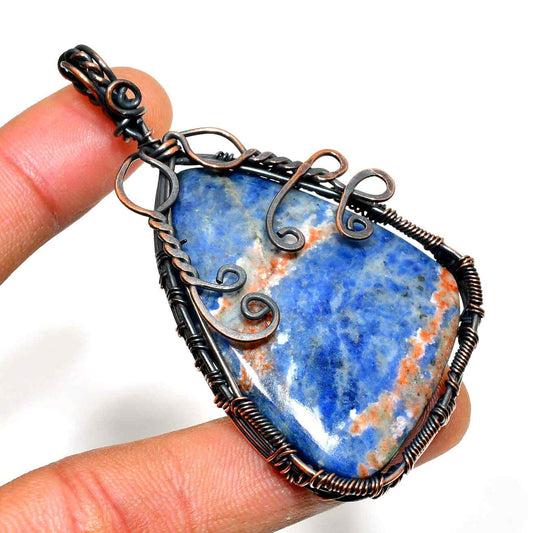 Ember’s Heart – Sodalite & Antique Silver Wire Pendant