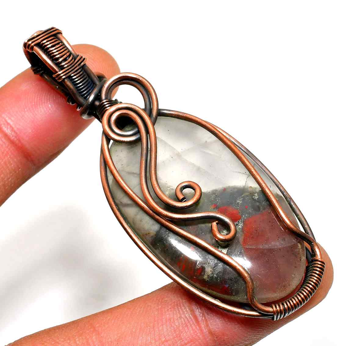 Harmonia’s Glow – Double-Layered Copper Stone Pendant