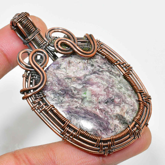 Serenity’s Embrace – Lepidolite Copper Pendant