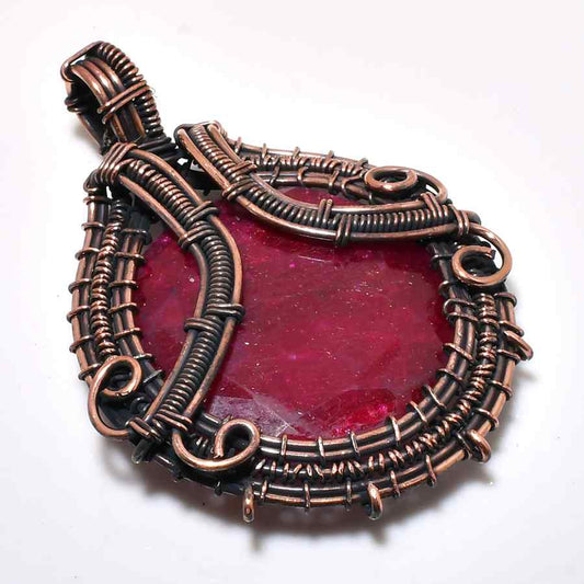 Ruby’s Embrace – Oxidized Copper Ruby Pendant