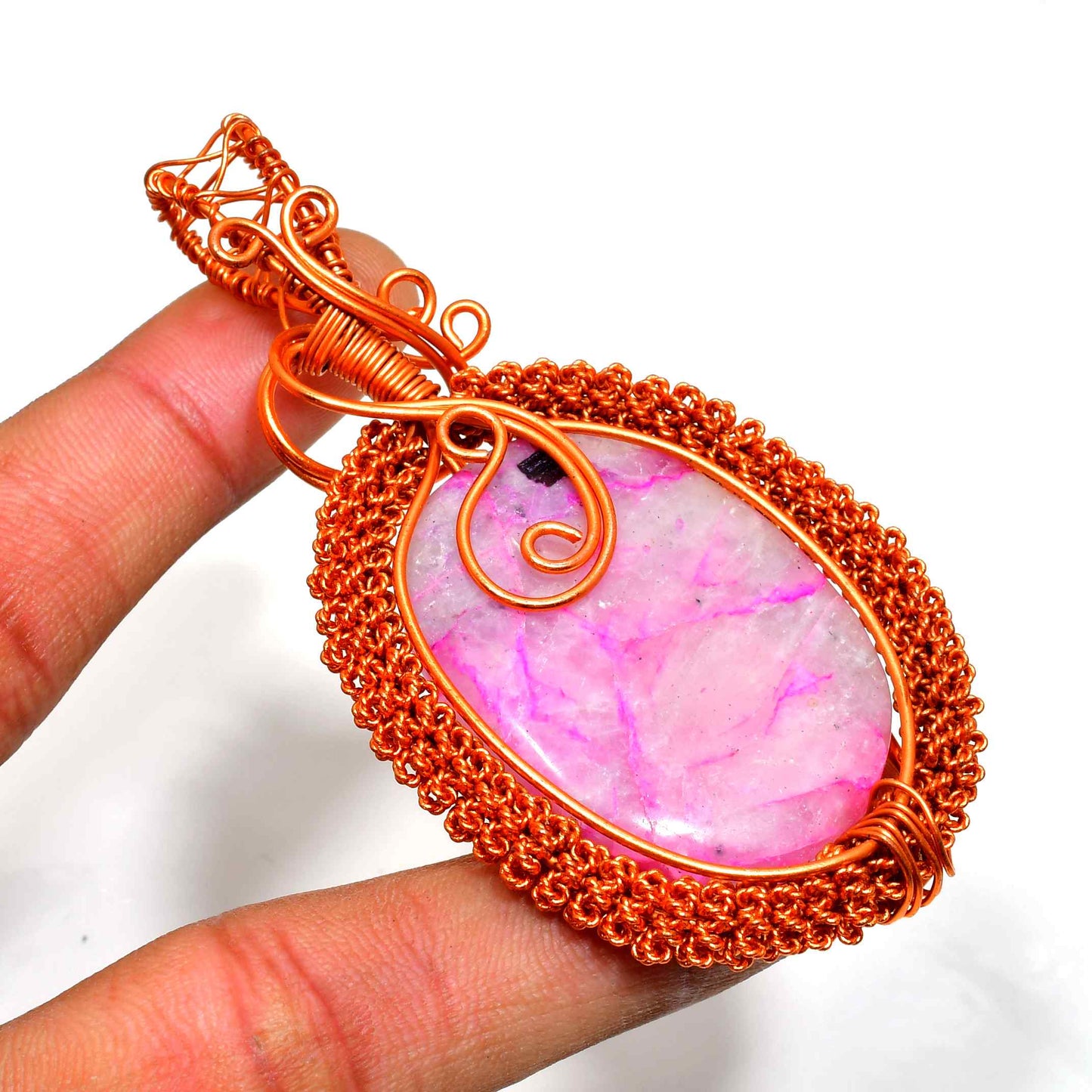 Harmony’s Embrace – Pink Opal Copper Pendant