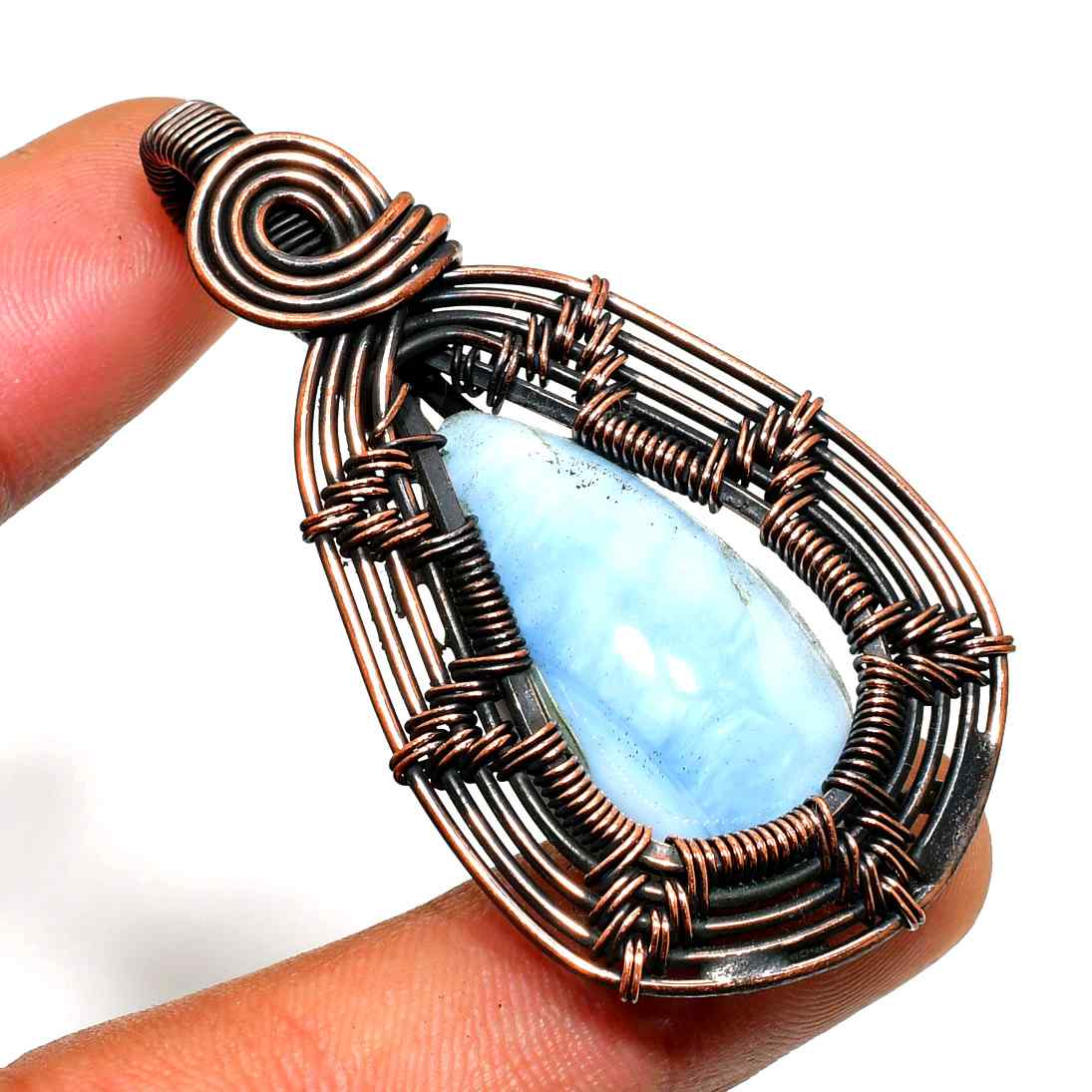 Celestial Whisper – Blue Lace Agate Copper Pendant