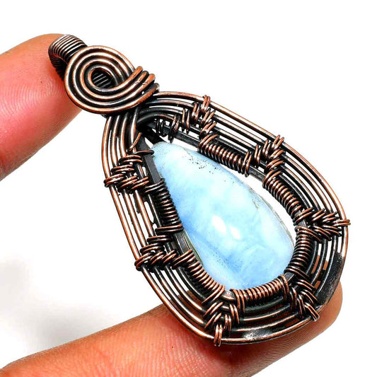 Celestial Whisper – Blue Lace Agate Copper Pendant
