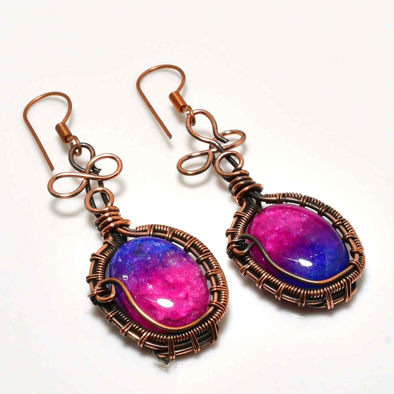 Vivid Dreams – Magenta & Blue Copper Wire Earrings