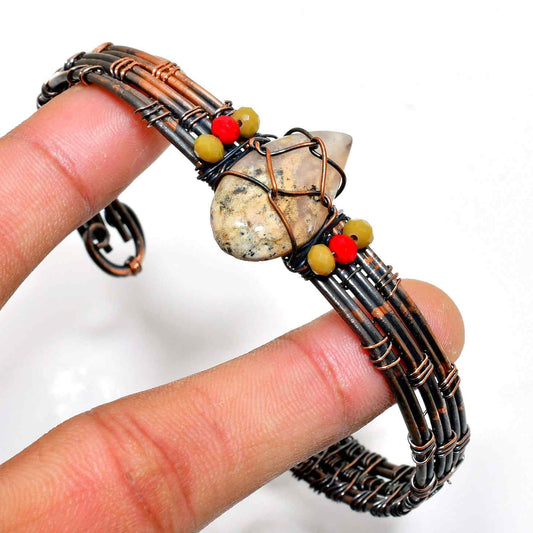 Bohemian Muse – Oxidized Copper & Gemstone Bracelet