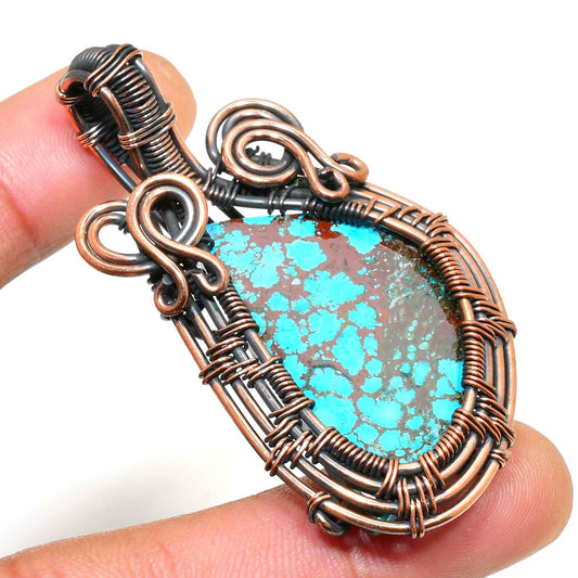 Turquoise Harmony – Oxidized Copper Wire Pendant