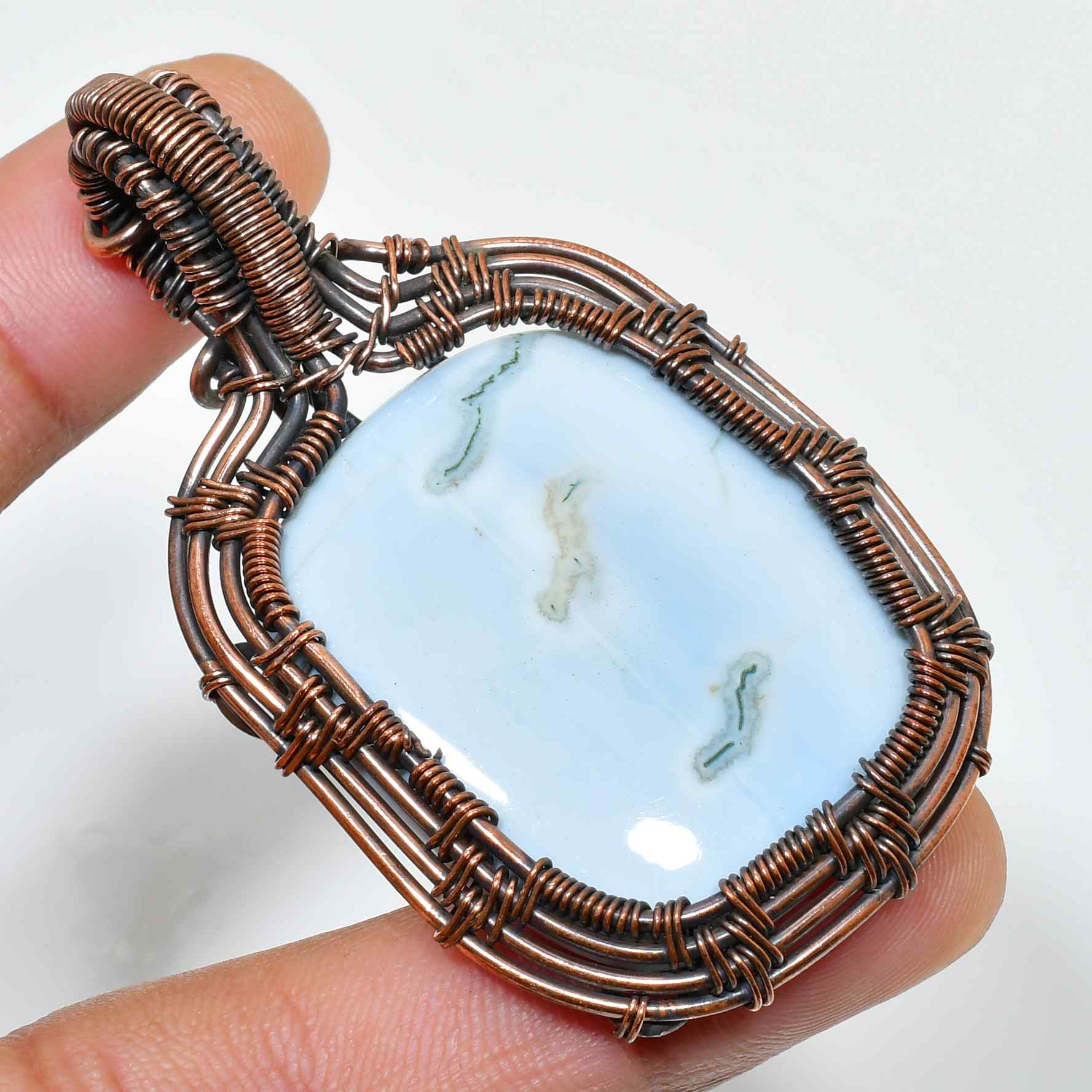 Tranquil Whisper – Blue Lace Agate Copper Pendant