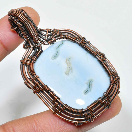 Tranquil Whisper – Blue Lace Agate Copper Pendant