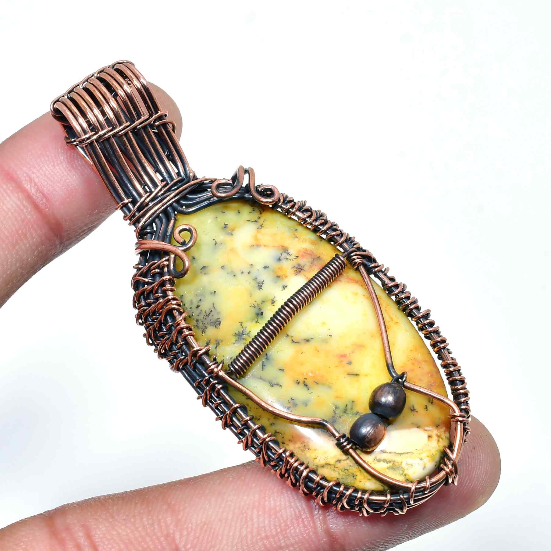 Ezra’s Veil – Yellow Jade Copper Pendant